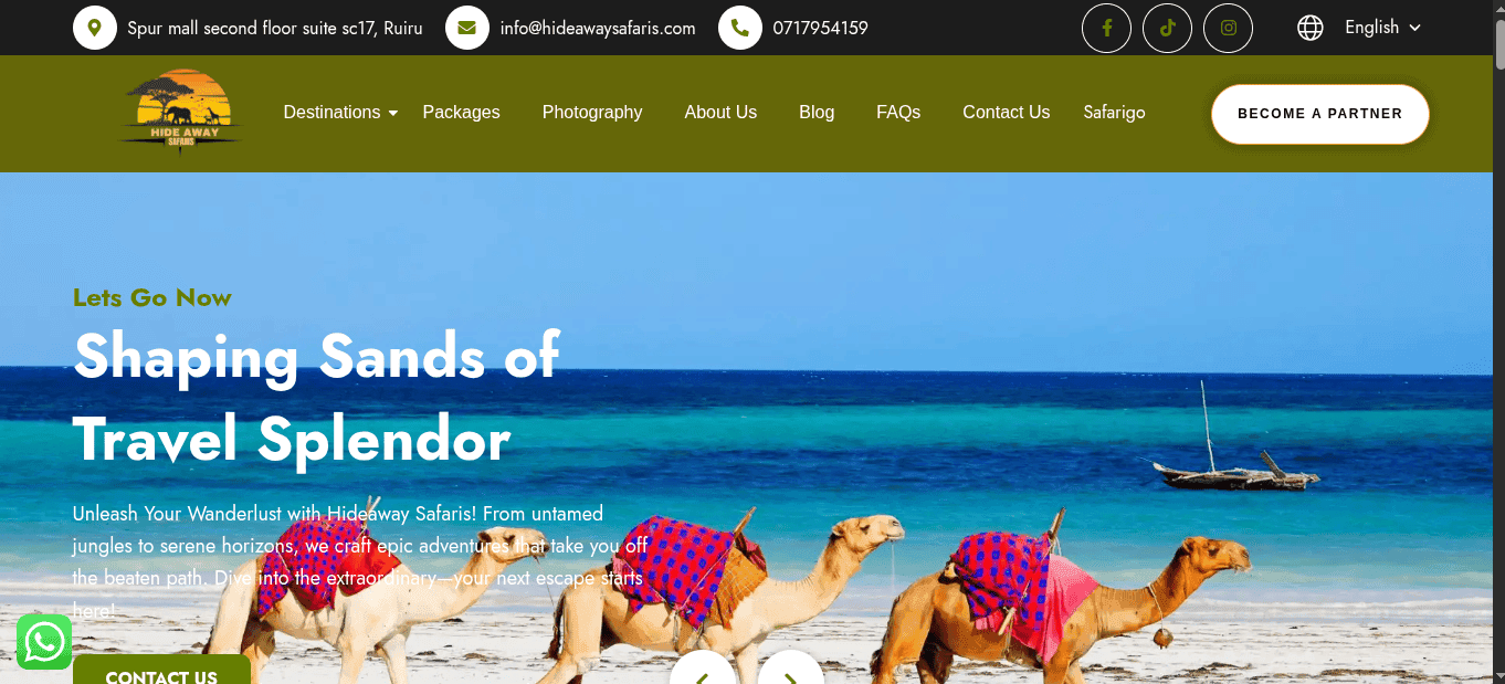 Hideaway Safaris website built by GuruCrafts