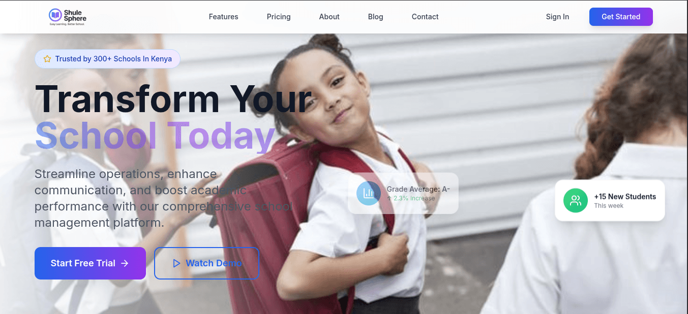 ShuleSphere website built by GuruCrafts
